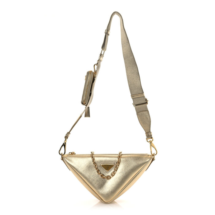 Saffiano Lux Triangle Shoulder Bag Platino - Image 1