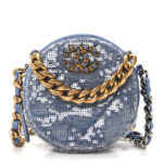 Sequin Chanel 19 Round Clutch With Chain Light Blue - Image 3
