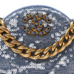 Sequin Chanel 19 Round Clutch With Chain Light Blue - Image 6