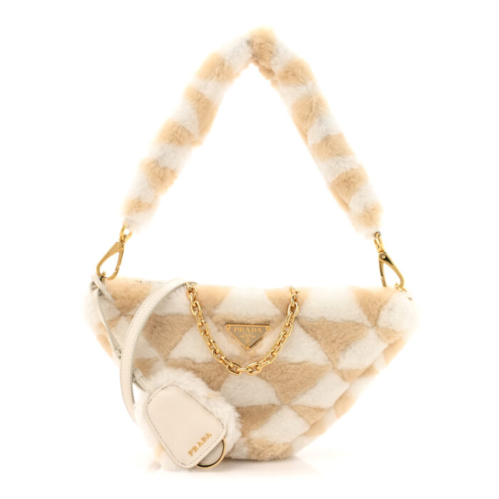 Shearling Symbole Mini Triangle Bag Ecru White - Image 1