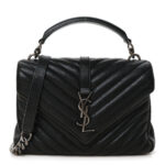 Sheepskin Matelasse Chevron Monogram Medium College Bag Black - Image 10