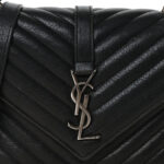 Sheepskin Matelasse Chevron Monogram Medium College Bag Black - Image 7