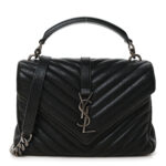 Sheepskin Matelasse Chevron Monogram Medium College Bag Black