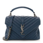 Sheepskin Matelasse Chevron Monogram Medium College Bag Blue Charron - Image 13