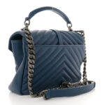 Sheepskin Matelasse Chevron Monogram Medium College Bag Blue Charron - Image 3