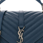 Sheepskin Matelasse Chevron Monogram Medium College Bag Blue Charron - Image 8