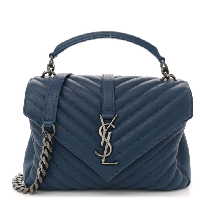 Sheepskin Matelasse Chevron Monogram Medium College Bag Blue Charron - Image 1
