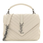 Sheepskin Matelasse Chevron Monogram Medium College Bag Crema Soft - Image 4