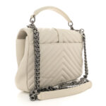 Sheepskin Matelasse Chevron Monogram Medium College Bag Crema Soft - Image 3