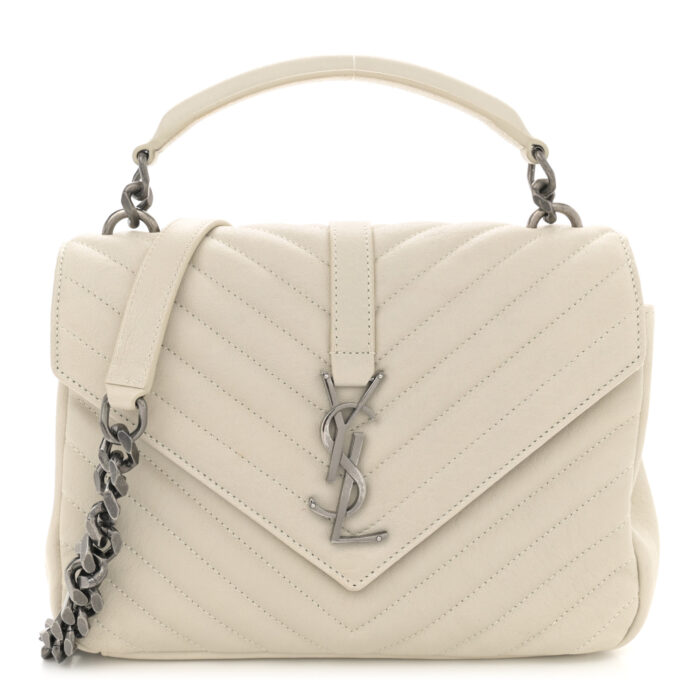 Sheepskin Matelasse Chevron Monogram Medium College Bag Crema Soft - Image 1