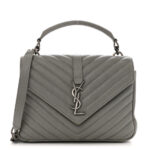 Sheepskin Matelasse Chevron Monogram Medium College Bag Granite - Image 3