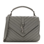 Sheepskin Matelasse Chevron Monogram Medium College Bag Granite
