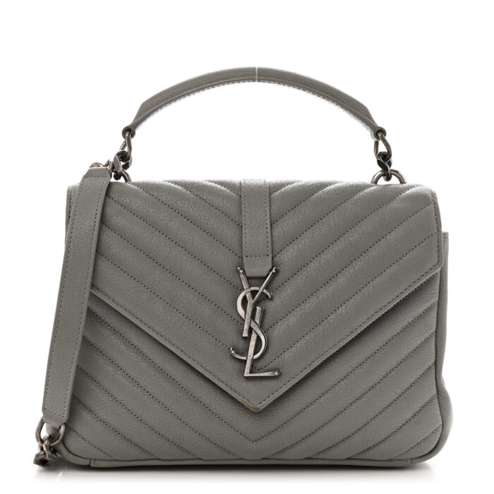 Sheepskin Matelasse Chevron Monogram Medium College Bag Granite - Image 1