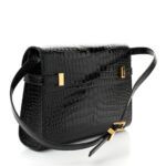 Shiny Calfskin Crocodile Embossed Small Manhattan Baguette Black - Image 3