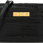 Shiny Calfskin Crocodile Embossed Small Manhattan Baguette Black - Image 7