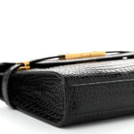 Shiny Calfskin Crocodile Embossed Small Manhattan Baguette Black - Image 8