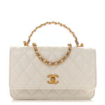 Shiny Calfskin Quilted Multicolor Top Handle Wallet On Chain WOC White - Image 15