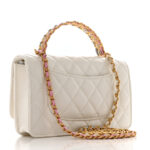 Shiny Calfskin Quilted Multicolor Top Handle Wallet On Chain WOC White - Image 3