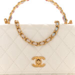 Shiny Calfskin Quilted Multicolor Top Handle Wallet On Chain WOC White - Image 8