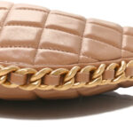 Shiny Crumpled Lambskin Quilted Large Trendy Chain Around Hobo Dark Beige - Image 5