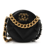Shiny Goatskin Quilted Chanel 19 Round Clutch With Chain Black - Image 2