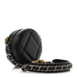 Shiny Goatskin Quilted Chanel 19 Round Clutch With Chain Black - Image 4