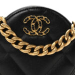 Shiny Goatskin Quilted Chanel 19 Round Clutch With Chain Black - Image 6