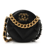 Shiny Goatskin Quilted Chanel 19 Round Clutch With Chain Black