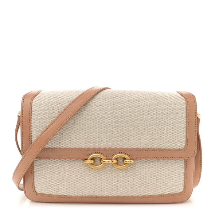 Smooth Calfskin Cotton Canvas Le Maillon Satchel Natural Beige - Image 1