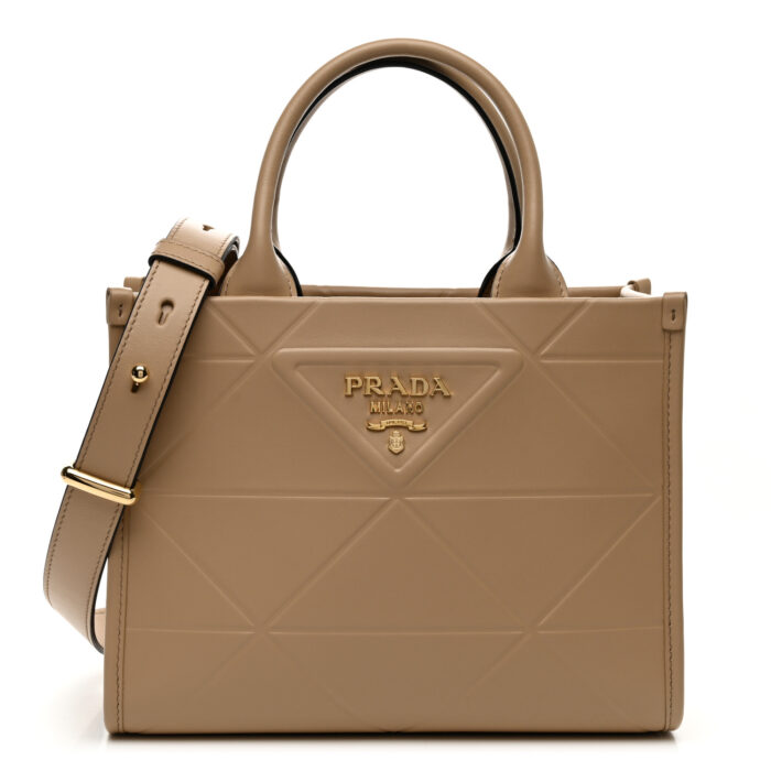 Soft Calfskin Triangolo Symbole Embossed Mini Tote Sabbia - Image 1