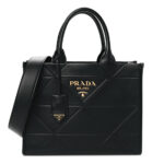 Soft Calfskin Triangolo Symbole Embossed Small Tote Black - Image 10