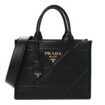 Soft Calfskin Triangolo Symbole Embossed Small Tote Black
