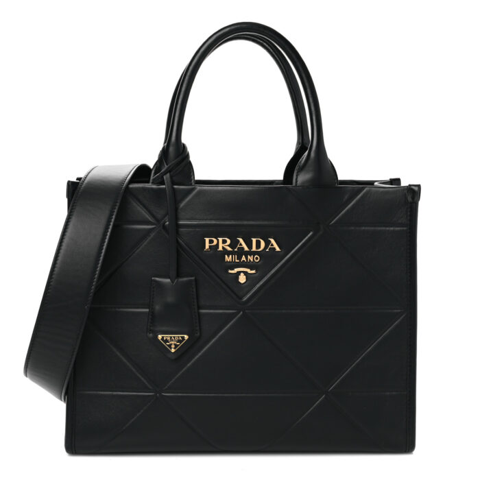 Soft Calfskin Triangolo Symbole Embossed Small Tote Black - Image 1