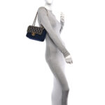 Tweed Sequin Timeless Classic Chained Double Flap Navy Blue - Image 2