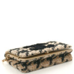 Tweed Shearling Quilted Chanel Wallet On Chain WOC Beige Black - Image 3