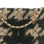 Tweed Shearling Quilted Chanel Wallet On Chain WOC Beige Black - Image 7
