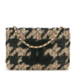 Tweed Shearling Quilted Chanel Wallet On Chain WOC Beige Black
