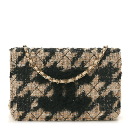 Tweed Shearling Quilted Chanel Wallet On Chain WOC Beige Black