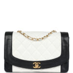 Vintage Chanel Medium Diana Flap Bag White and Black Lambskin Gold Hardware