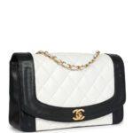 Vintage Chanel Medium Diana Flap Bag White and Black Lambskin Gold Hardware - Image 2