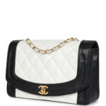 Vintage Chanel Medium Diana Flap Bag White and Black Lambskin Gold Hardware - Image 5