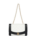 Vintage Chanel Medium Diana Flap Bag White and Black Lambskin Gold Hardware - Image 7