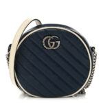 Azalea Calfskin Matelasse Diagonal Mini Torchon GG Marmont Round Shoulder Bag Blue Agata Mystic White - Image 3