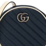 Azalea Calfskin Matelasse Diagonal Mini Torchon GG Marmont Round Shoulder Bag Blue Agata Mystic White - Image 8