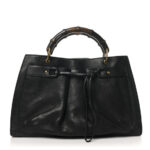 Calfskin Bamboo Handle Tote Black - Image 3