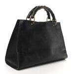 Calfskin Bamboo Handle Tote Black - Image 4