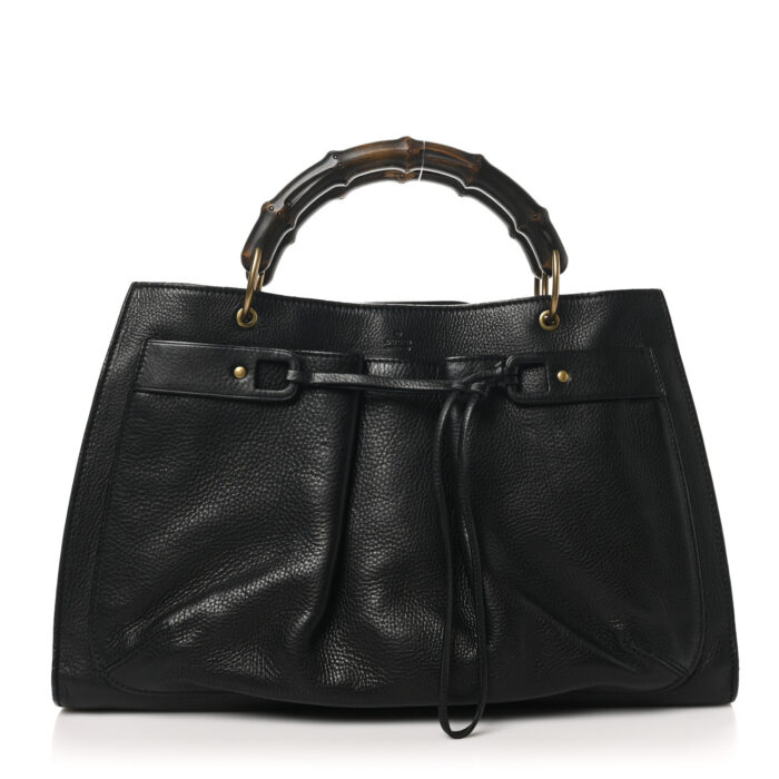 Calfskin Bamboo Handle Tote Black - Image 1