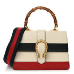 Calfskin Bamboo Web Medium Dionysus Top Handle Bag White Blue Hibiscus Red - Image 4