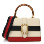 Calfskin Bamboo Web Medium Dionysus Top Handle Bag White Blue Hibiscus Red