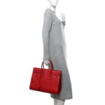 Calfskin Crocodile Embossed Large Sac De Jour Carryall Lipstick Red - Image 2